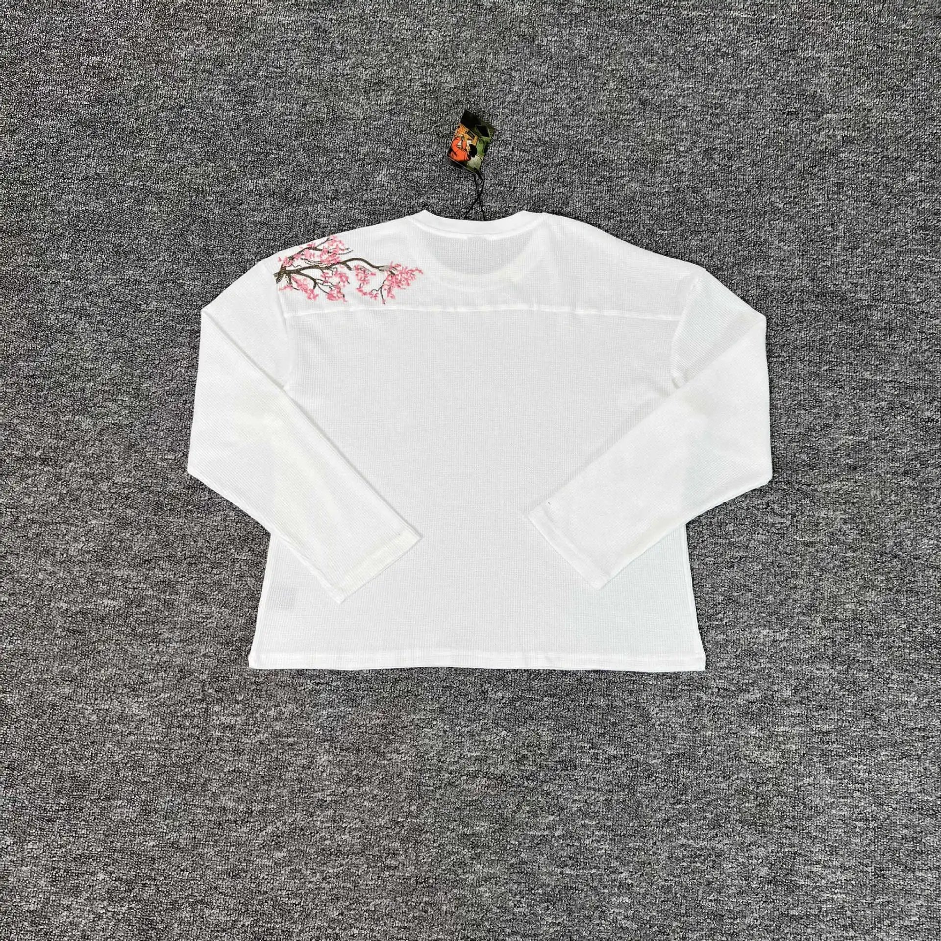White Long Sleeve Top with Cherry Blossom Embroidery