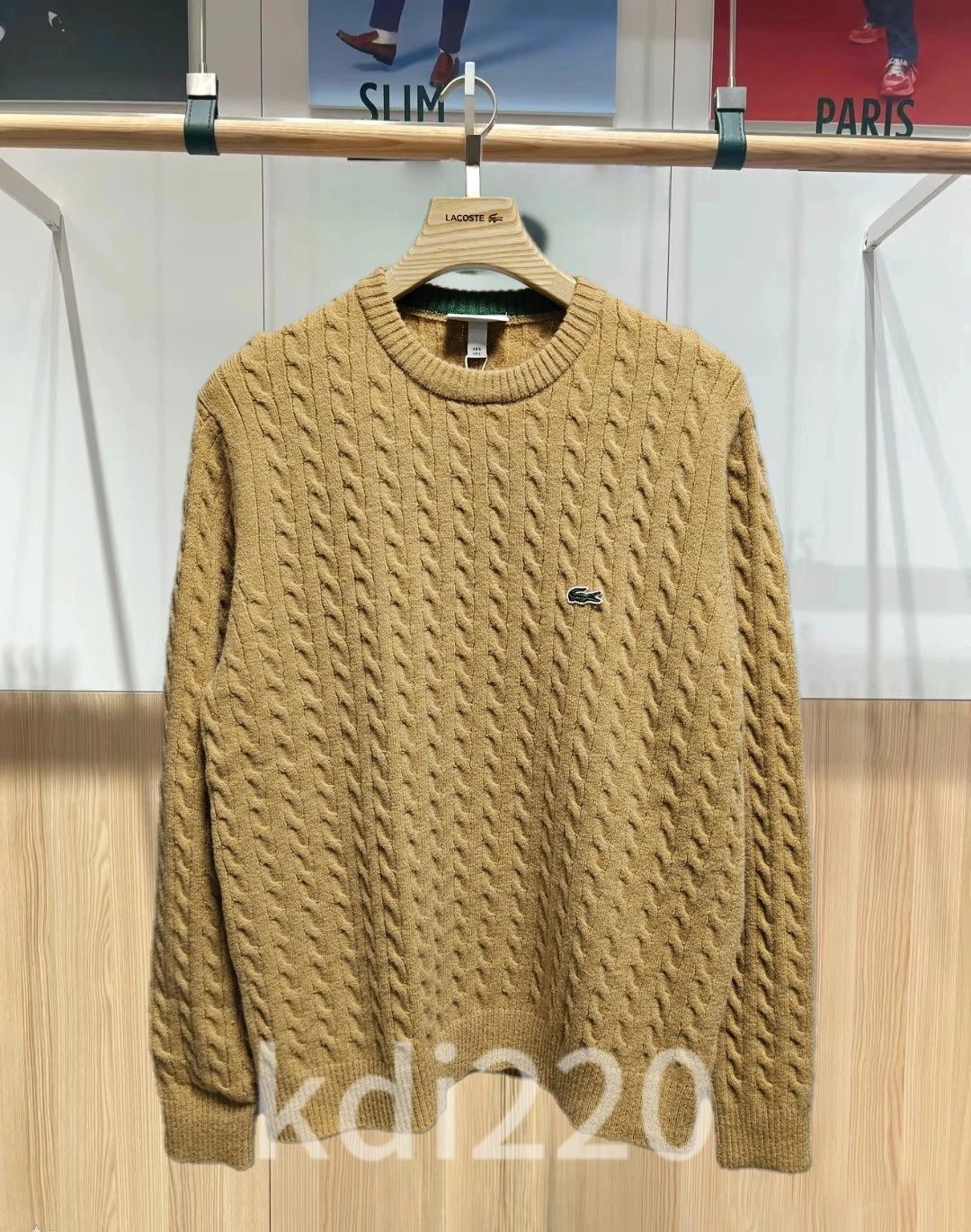 Lacoste Men's Cable Knit Sweater in Camel Color