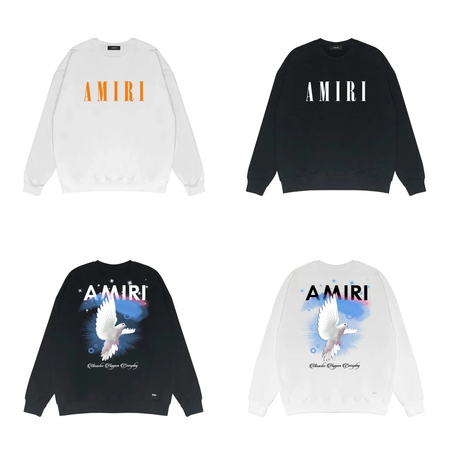 AMIRI Logo Print Crewneck Sweatshirt White Black Dove Design