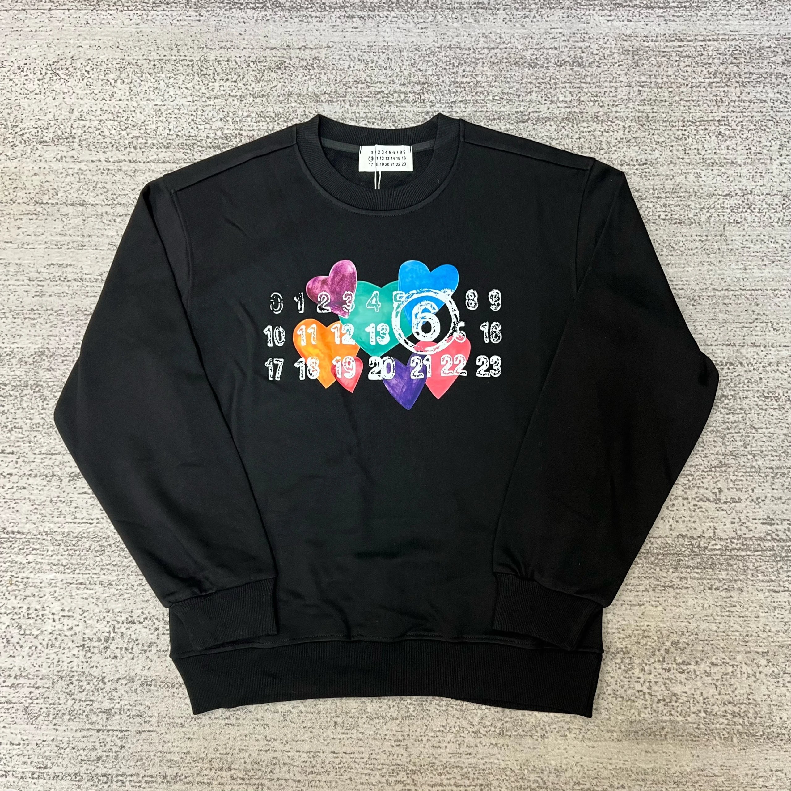 Colorful Heart Number Print Black Sweatshirt for Men and Women