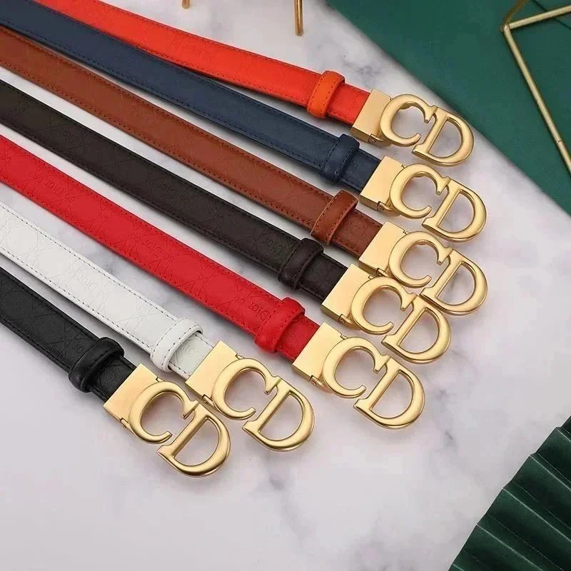 CD Logo Leather Belt Fashion Women's Waist Belt Gold Buckle Designer Style