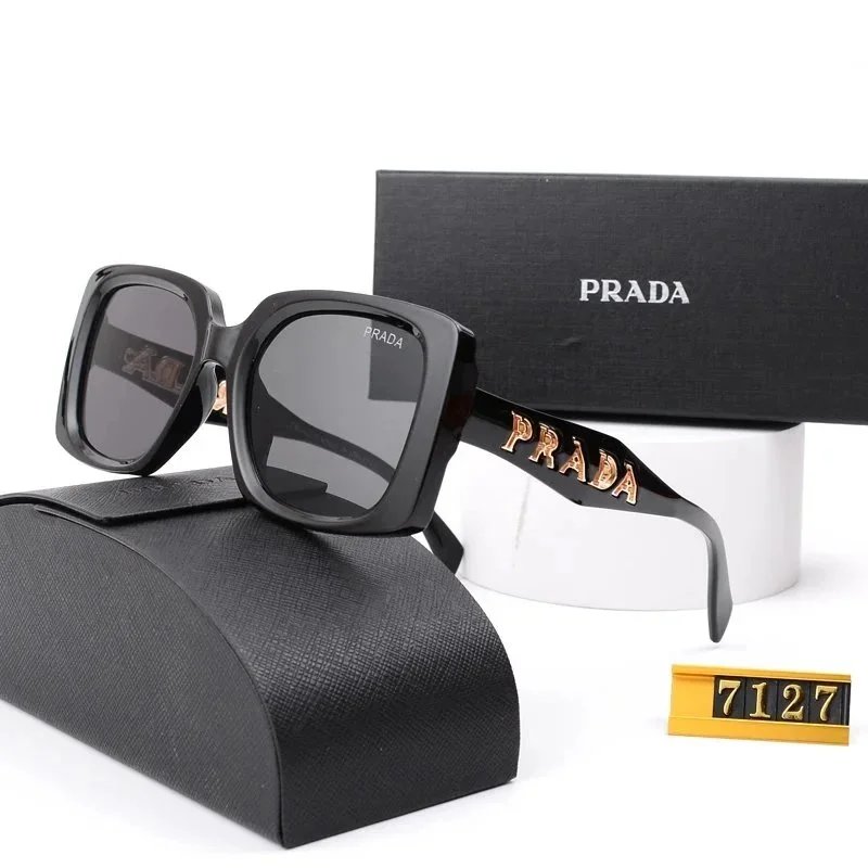 Prada 7127 Black Square Sunglasses with Gold Logo