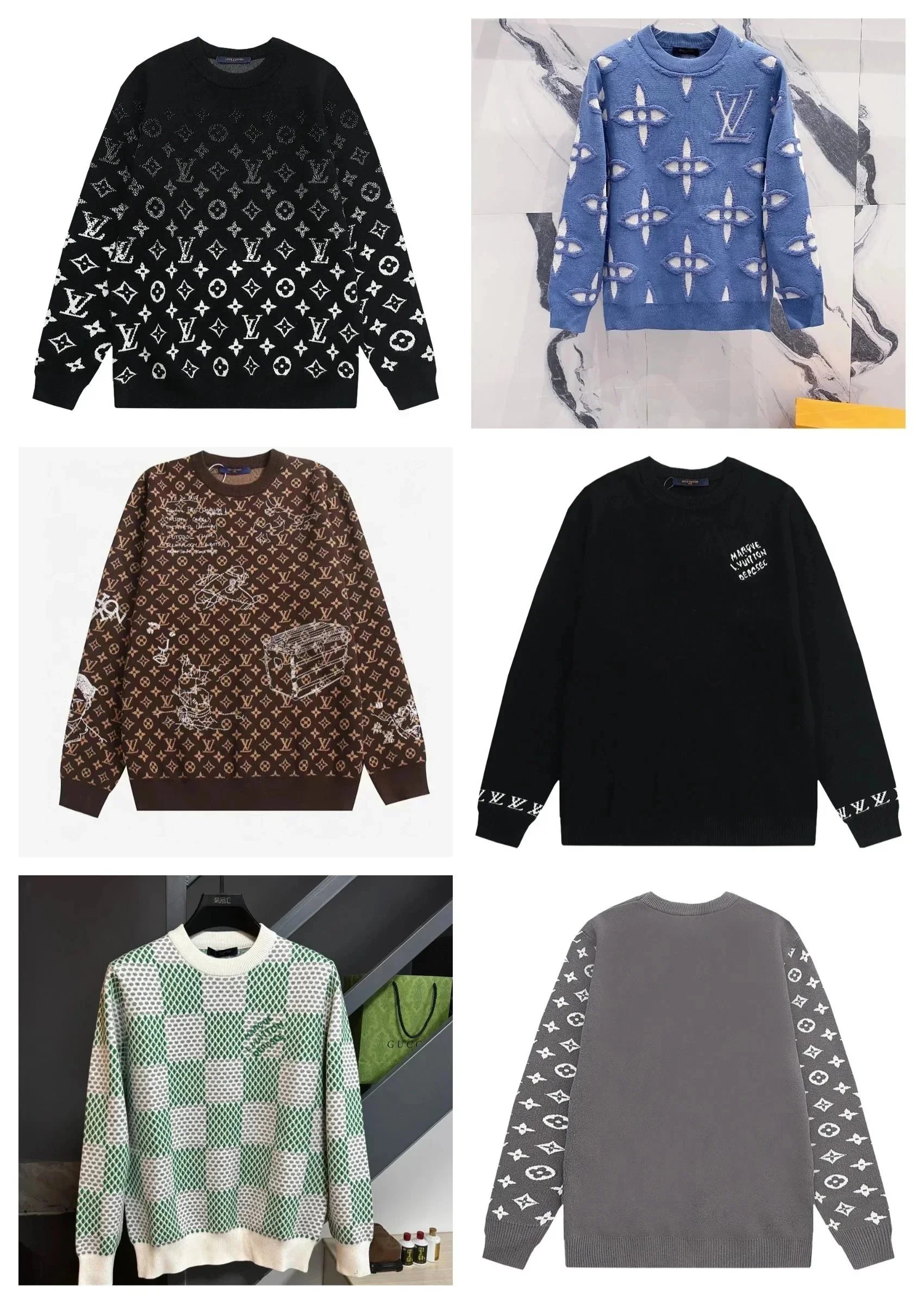 Louis Vuitton Monogram Pattern Knit Sweaters for Men and Women