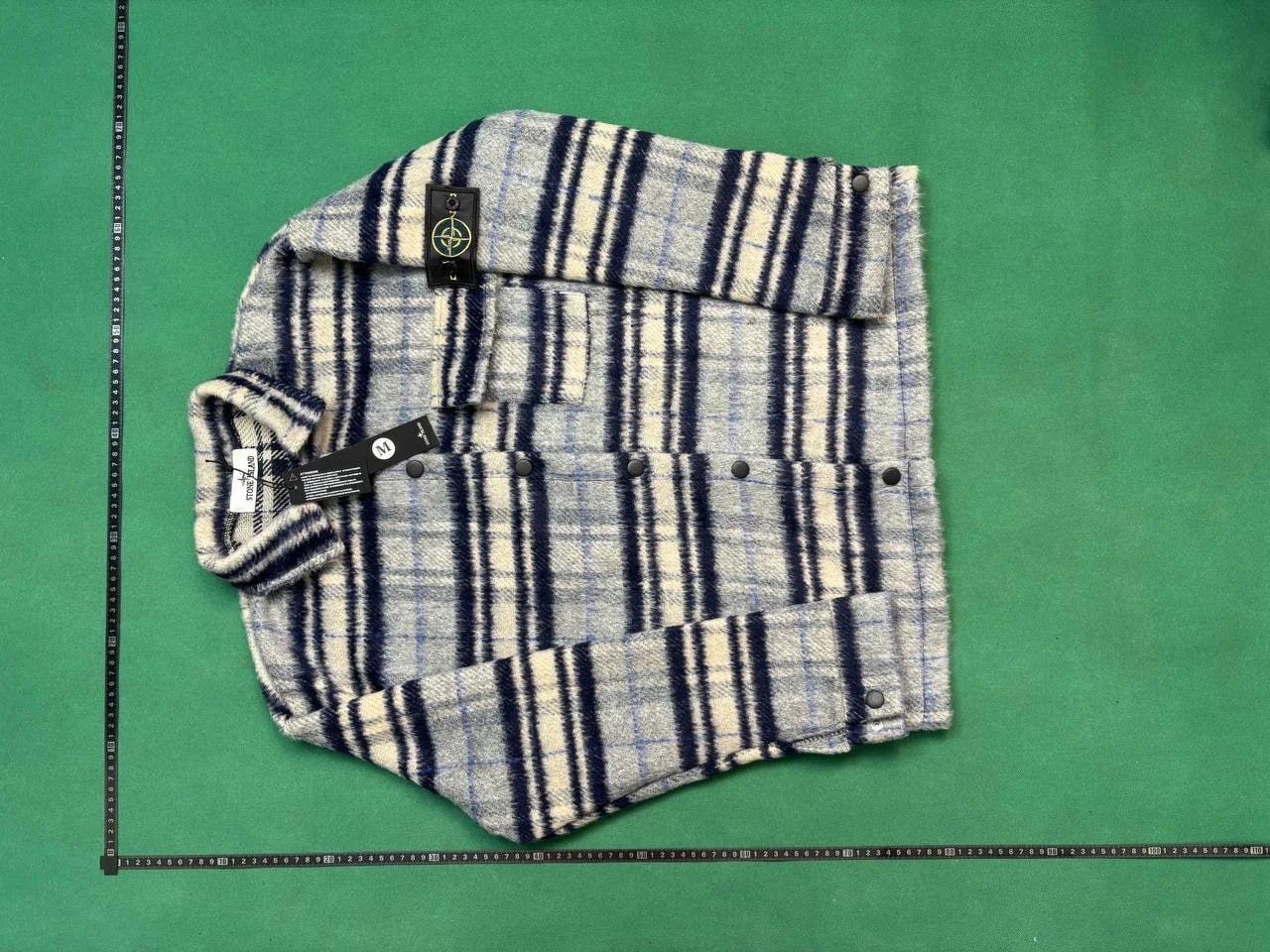 Stone Island Plaid Wool Shirt Men's Checkered Flannel Button-Up