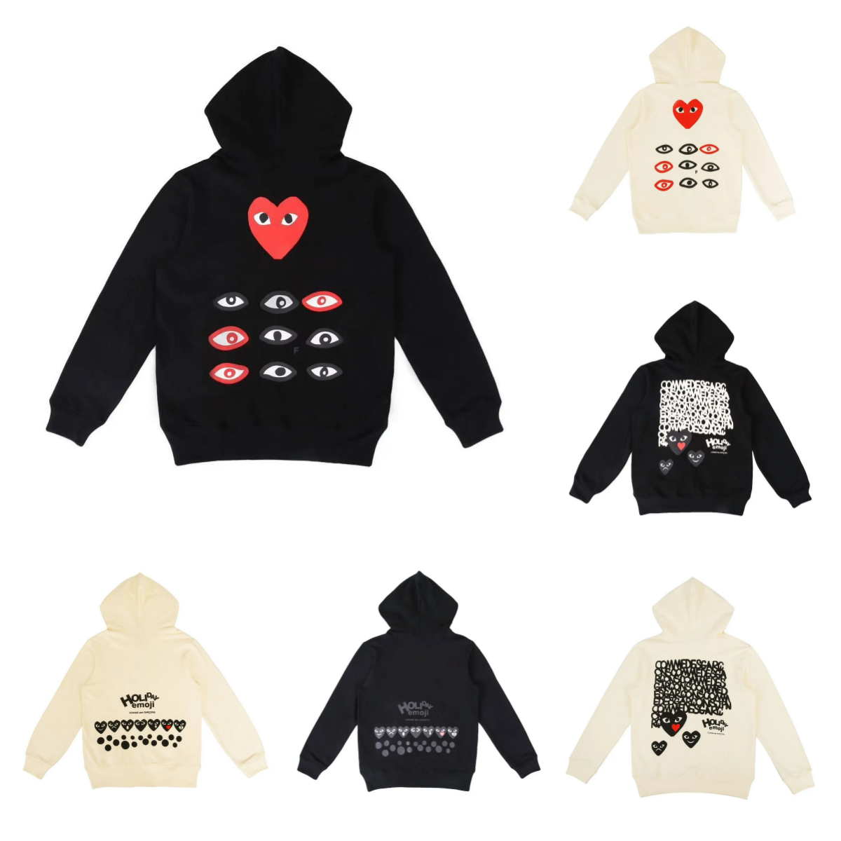 HOLY Emoji Heart Eyes Hoodie Black and Cream