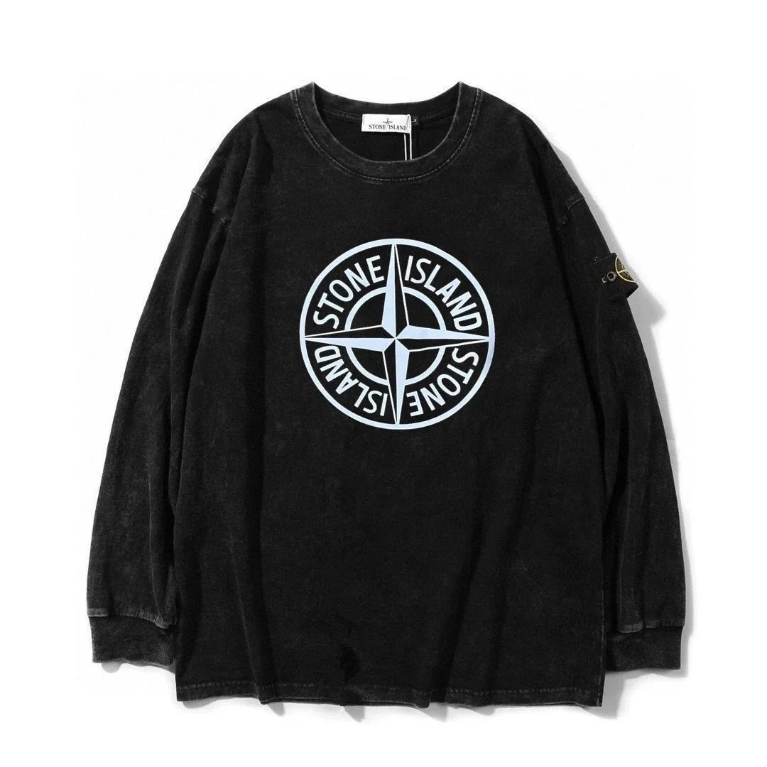 Stone Island Black Long Sleeve T-Shirt with Logo Print