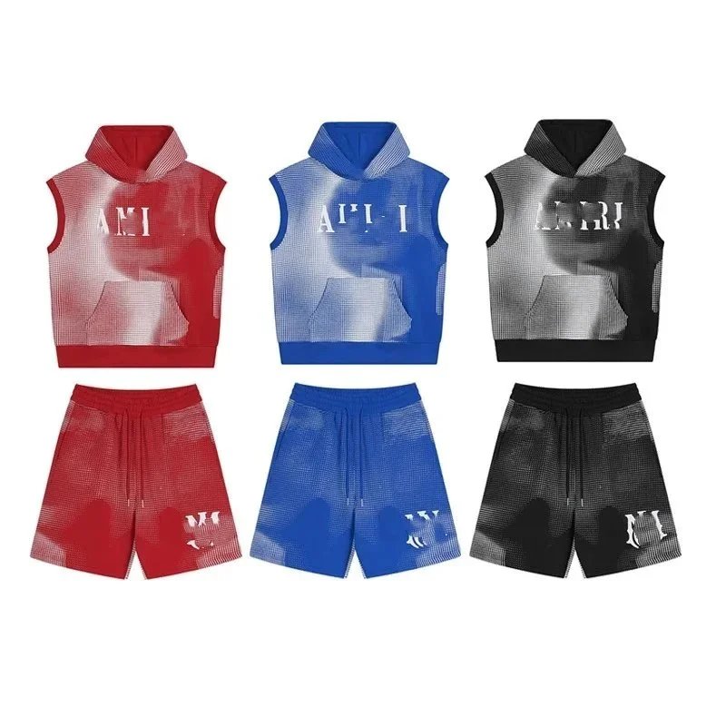 AMI Sleeveless Hoodie & Shorts Set for Men Women Fashion Streetwear