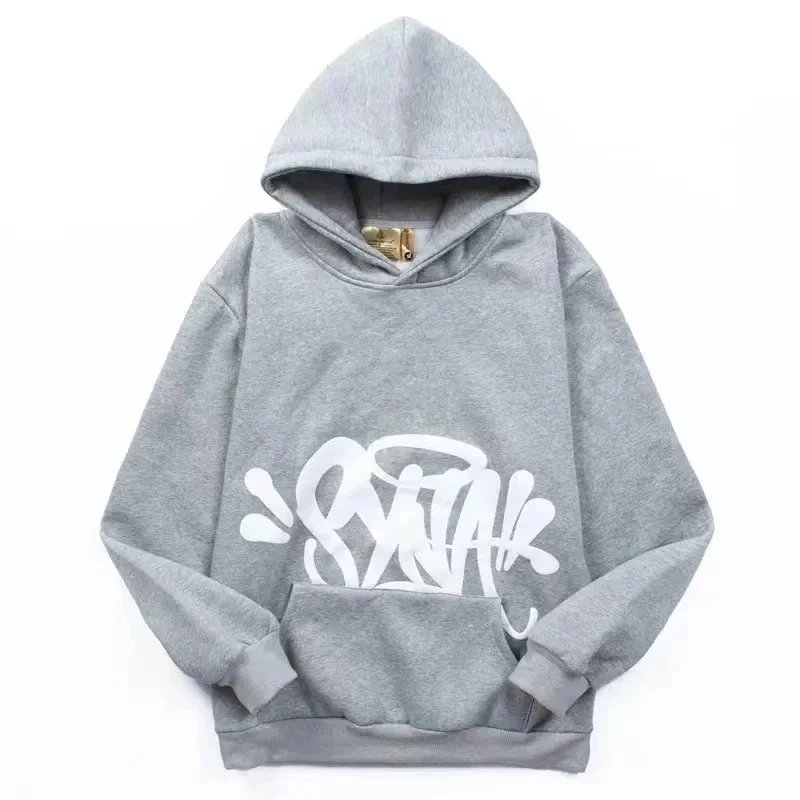 Gray Hoodie with White Graffiti Print Sneak Logo