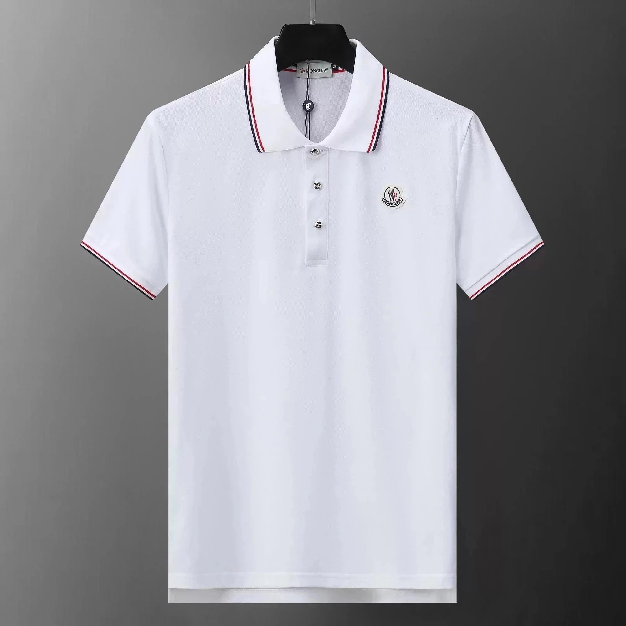 Moncler White Polo Shirt Men's Classic Short Sleeve