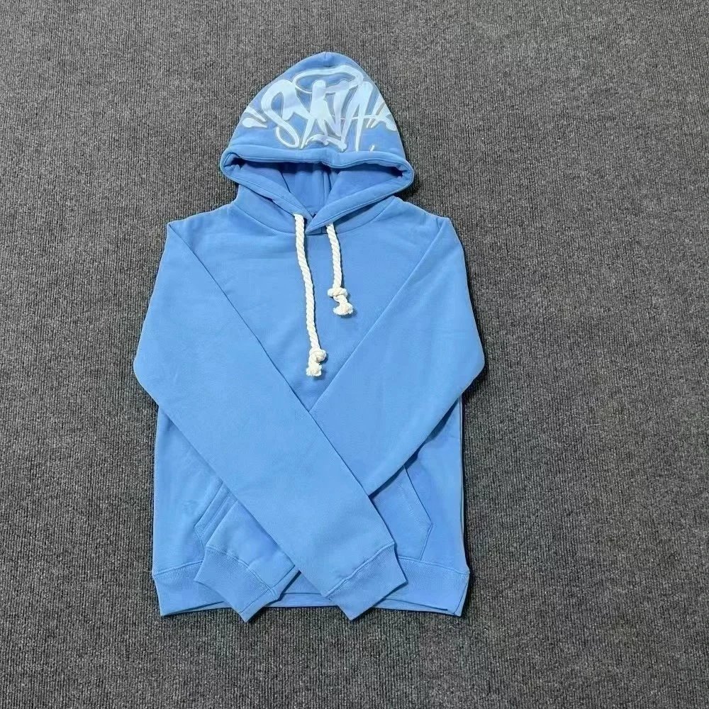 Light Blue Hoodie with White Logo Print