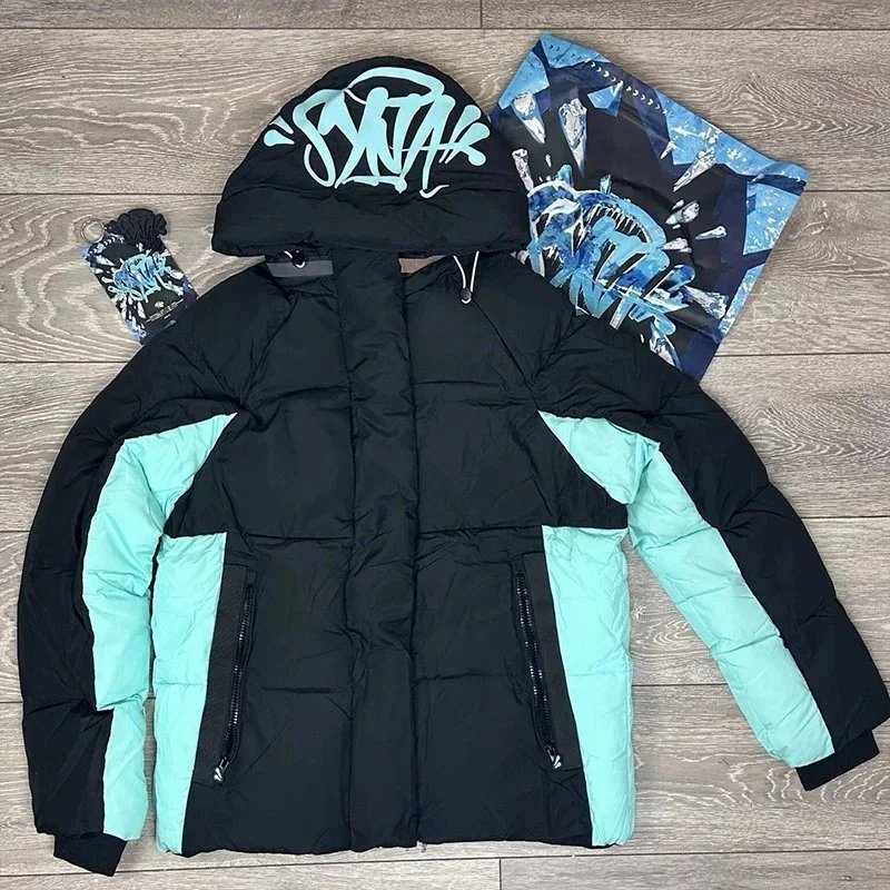 SNAP Black and Mint Green Puffer Jacket with Hood