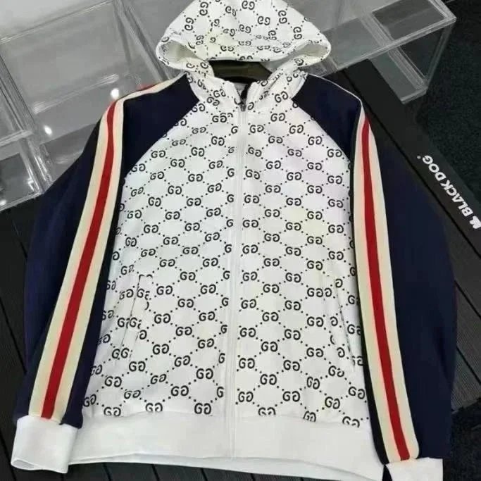 Gucci GG Monogram Hoodie Zip-Up Sweatshirt Men's Fashion Jacket