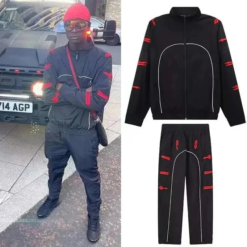 Black Red Arrow Print Tracksuit Set Men's Sport Suit Casual Jogging Outfit