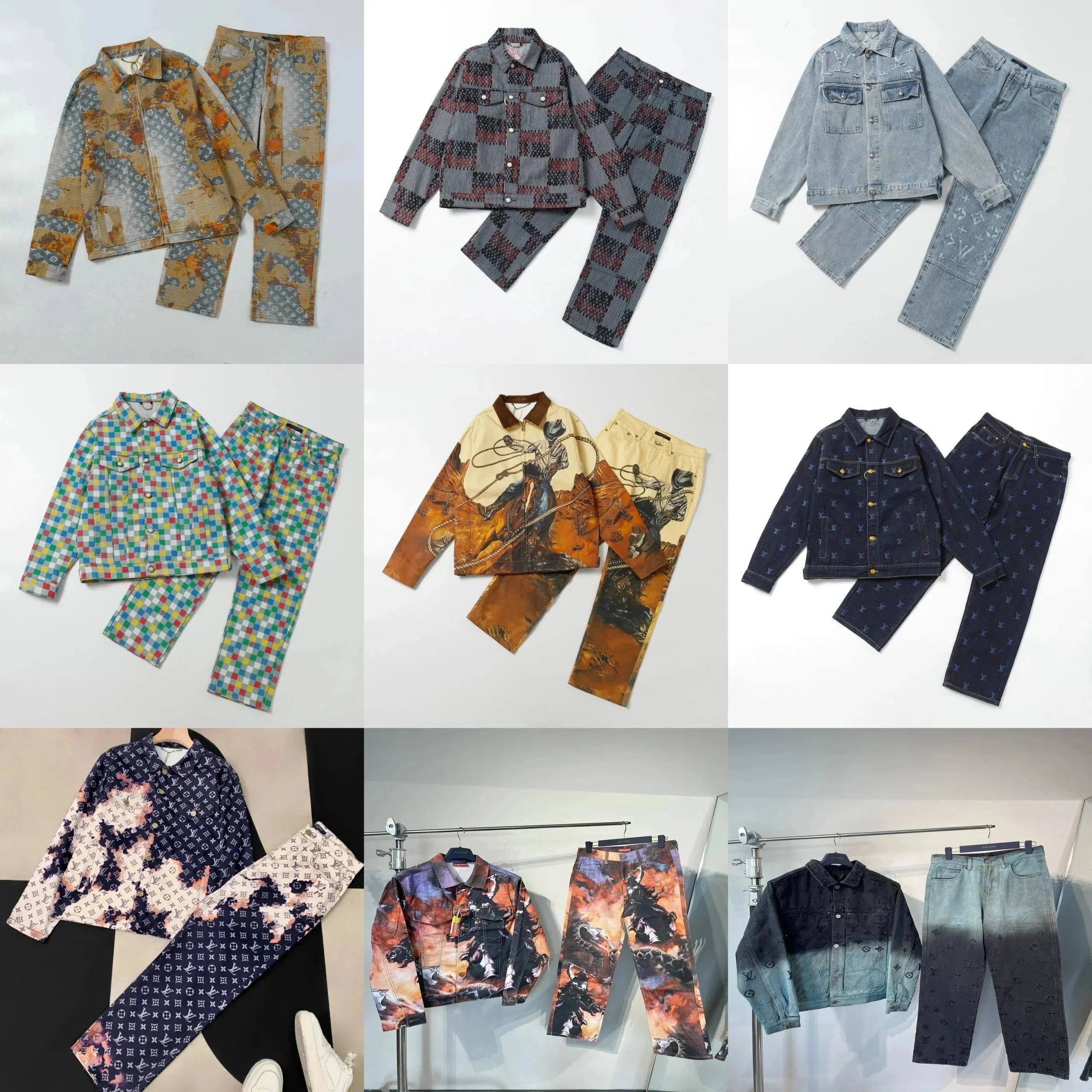 Louis Vuitton Men's Printed Denim Jacket and Pants Set