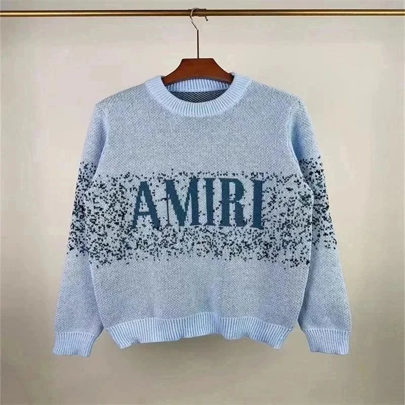 AMIRI Light Blue Knit Sweater with Logo Design