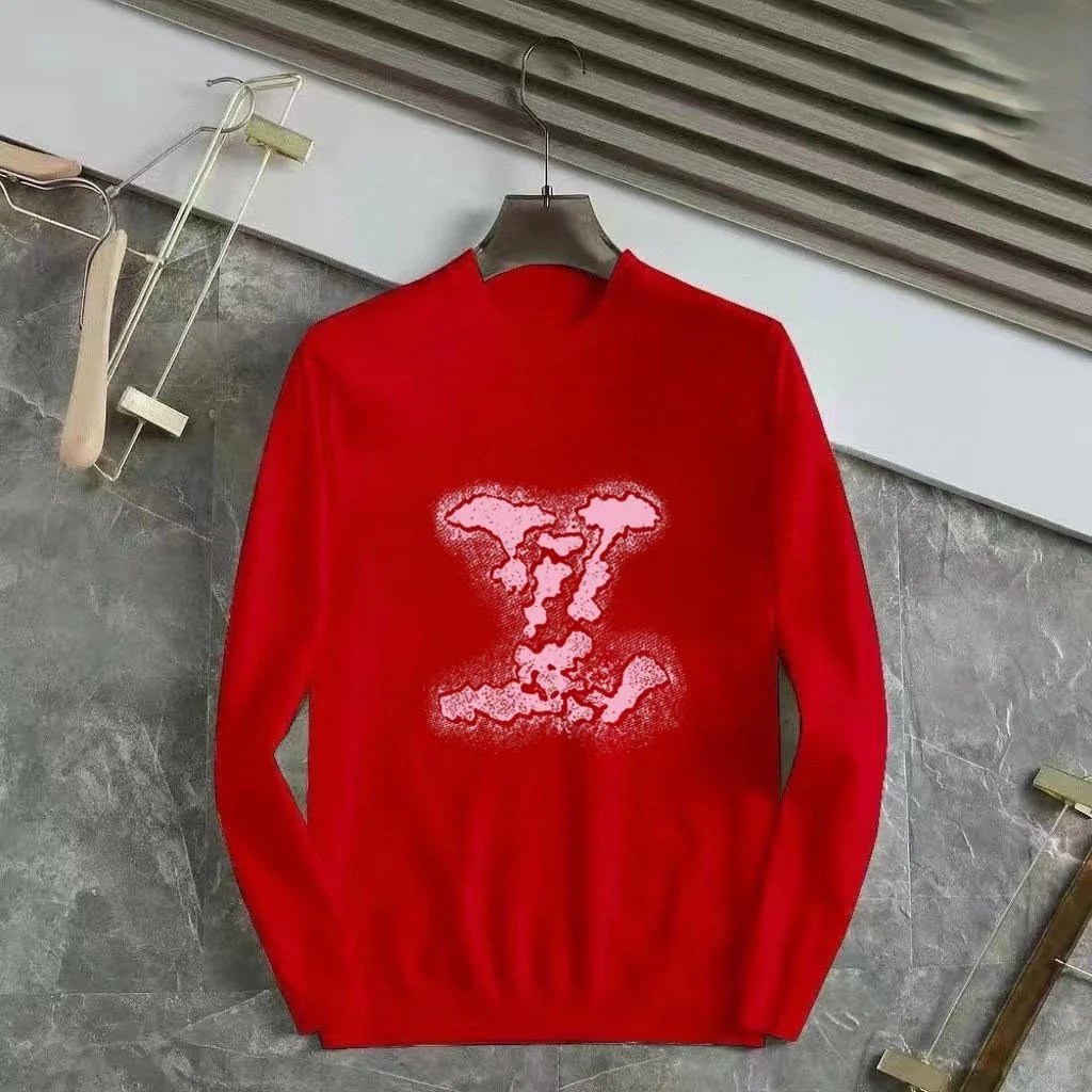 Red LV Logo Knit Sweater Men's Fashion Streetwear