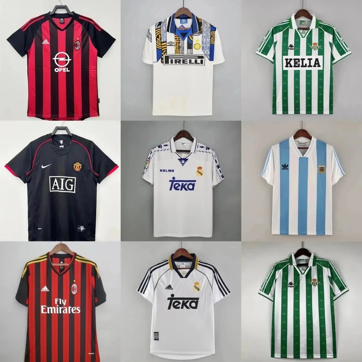 Vintage Football Jerseys Collection from AC Milan, Real Madrid, Manchester United and More