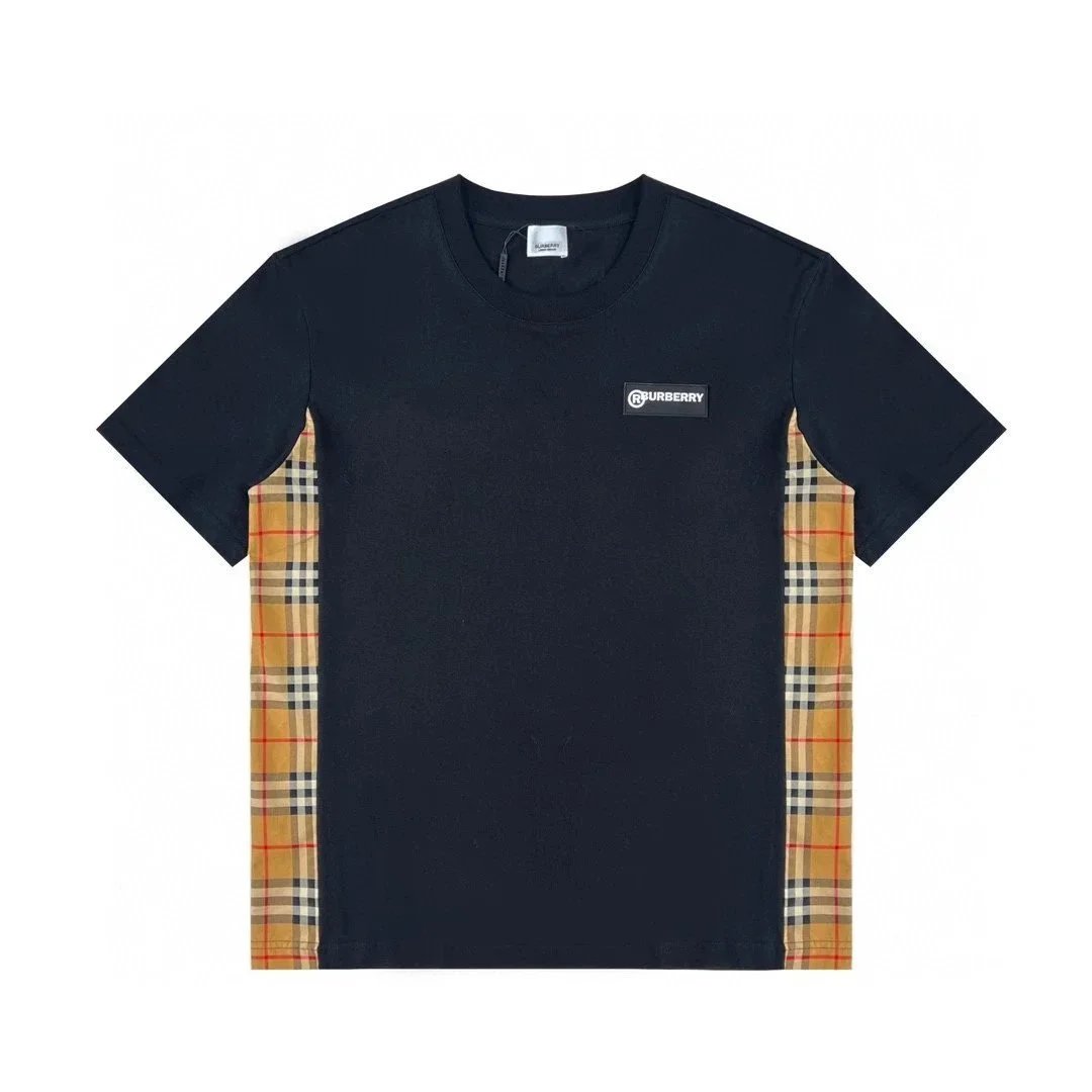 Burberry Black T-Shirt with Iconic Check Side Panels