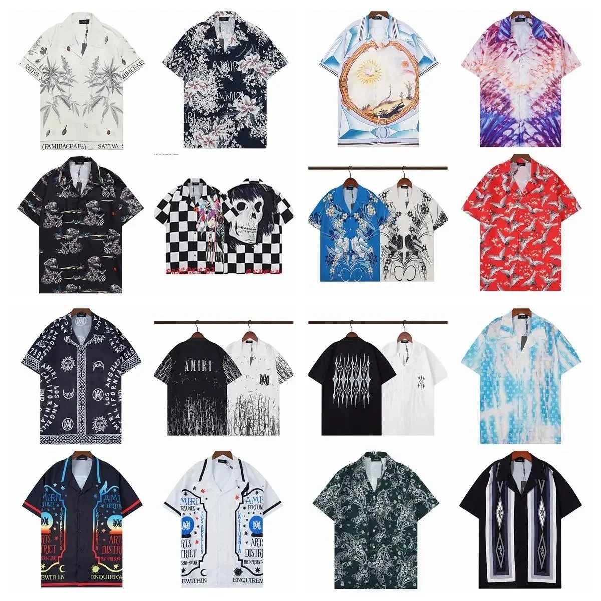 AMIRI Men's Printed Hawaiian Shirts Summer Casual Short Sleeve Button Down Tops