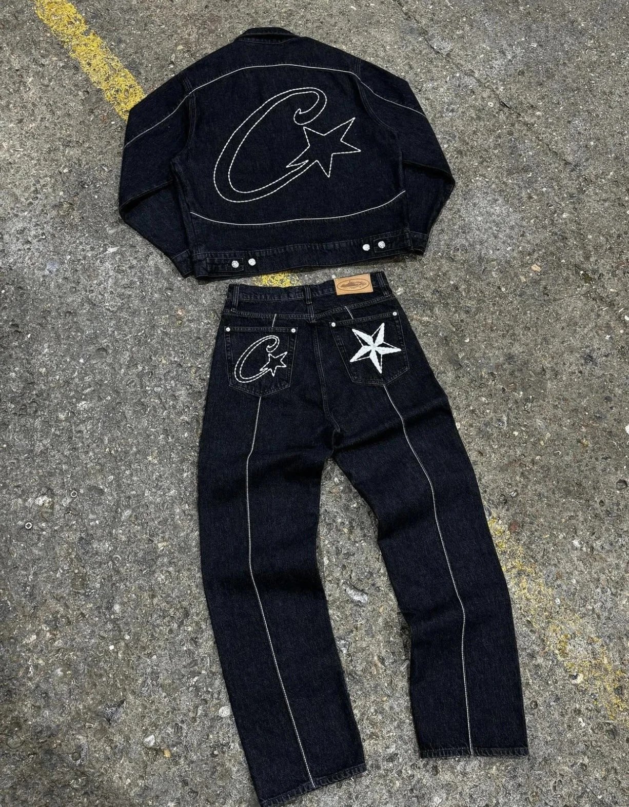C*Star Denim Jacket and Jeans Set Black Embroidered Logo