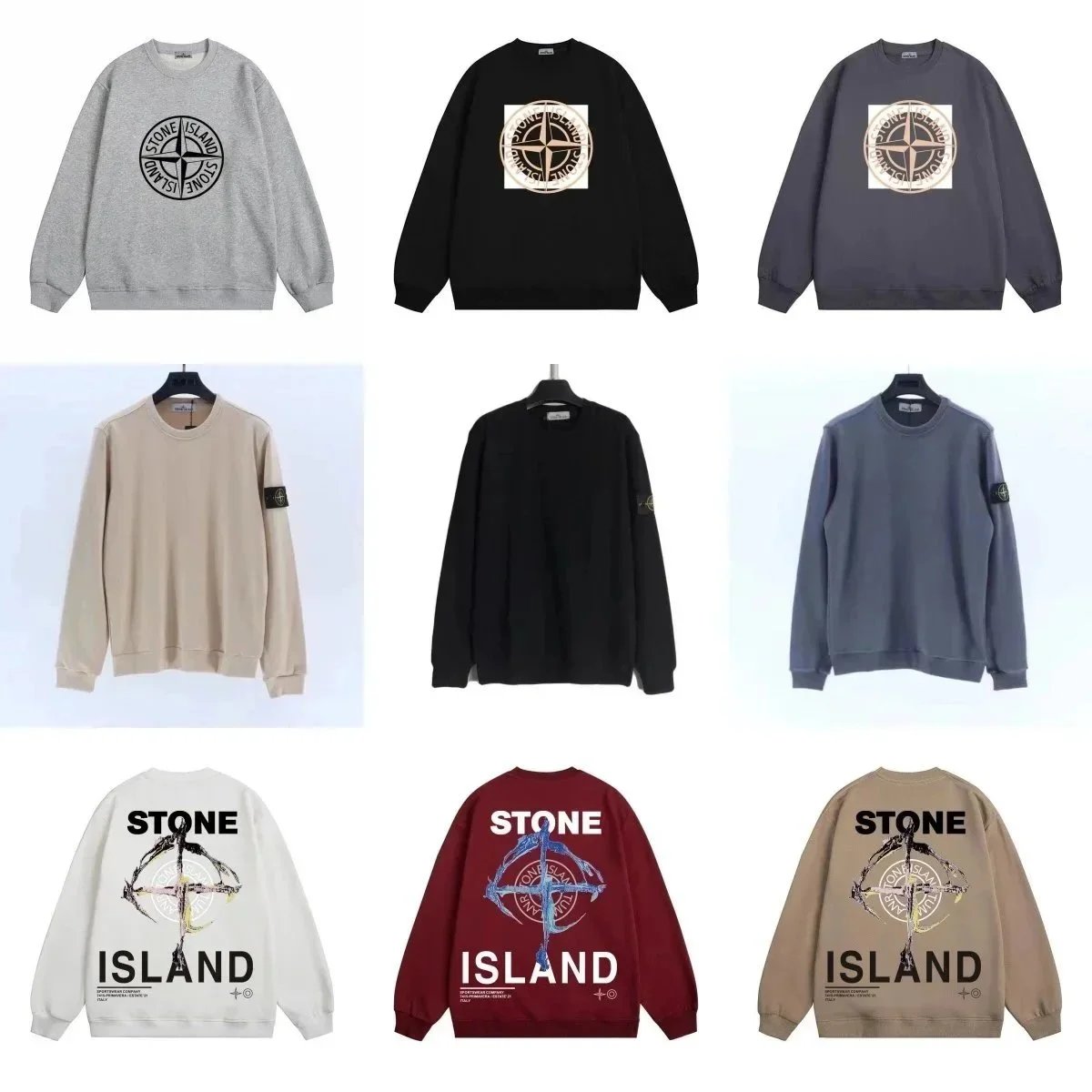 Stone Island Sweatshirts Men's Casual Crewneck Sweaters with Logo Print