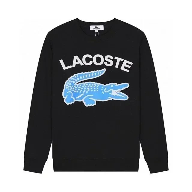 Lacoste Black Crewneck Sweatshirt with Blue Crocodile Logo