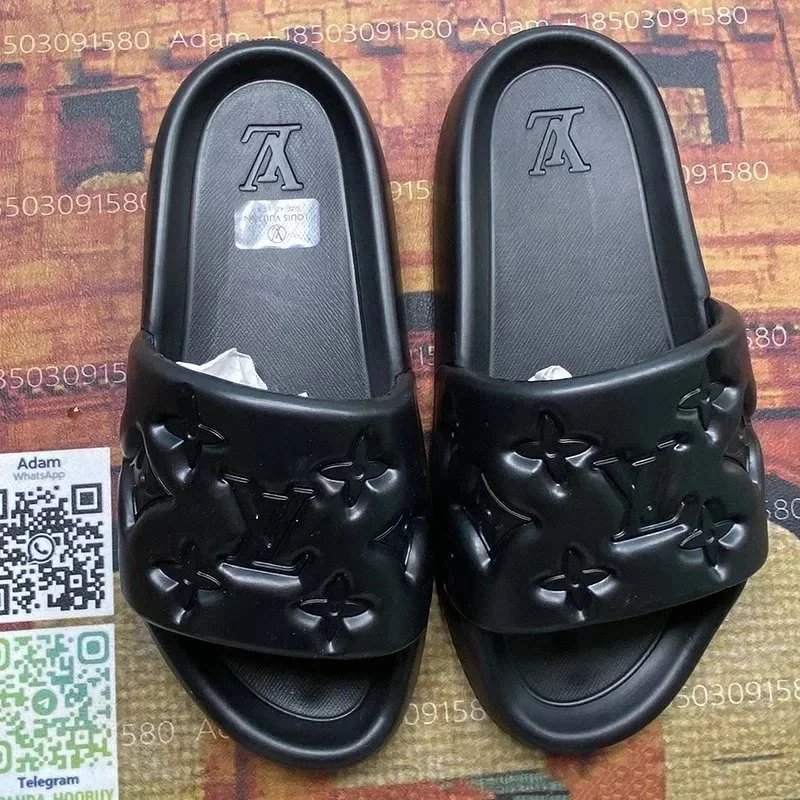 Louis Vuitton Black Monogram Rubber Slides