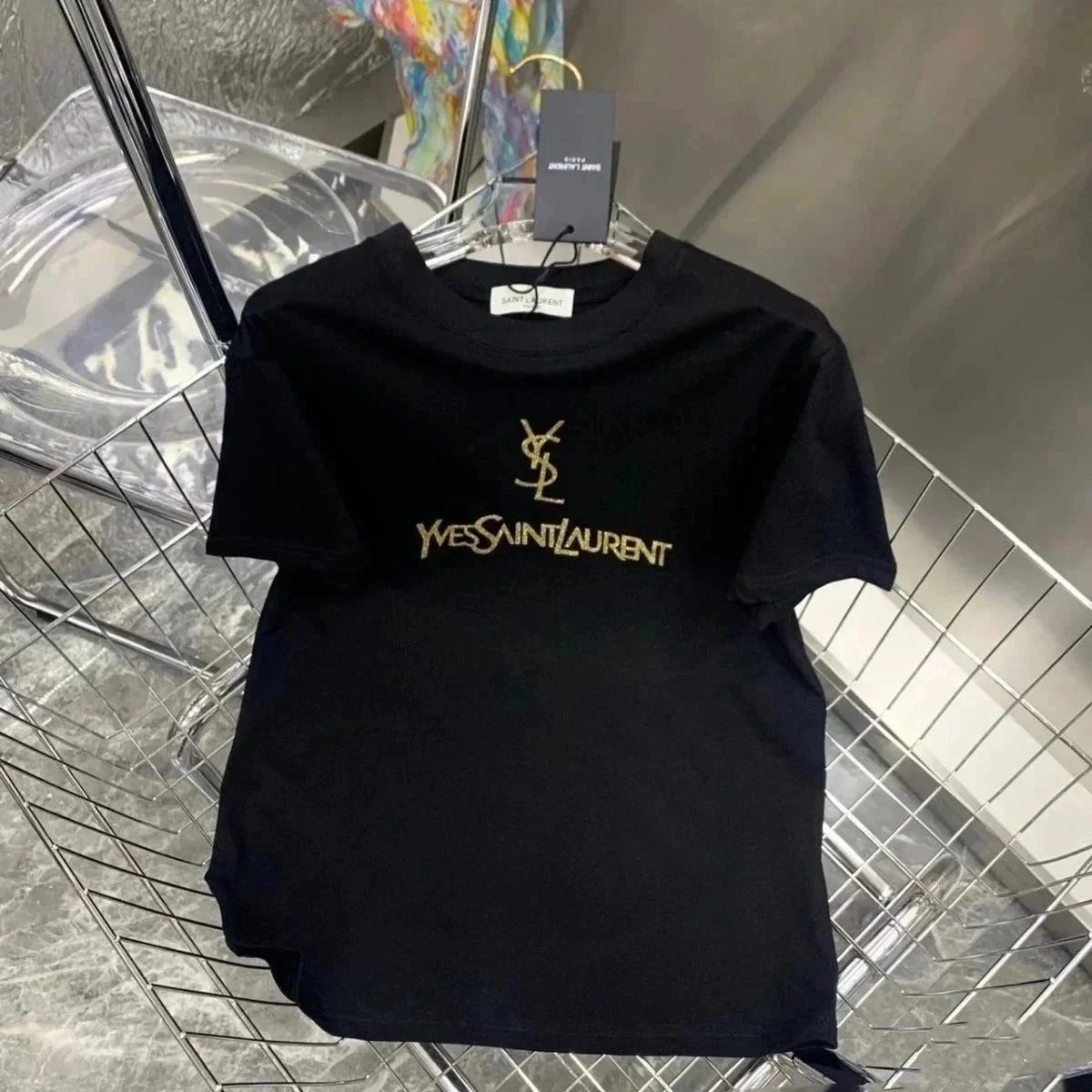 Saint Laurent Black Embroidered Logo T-Shirt