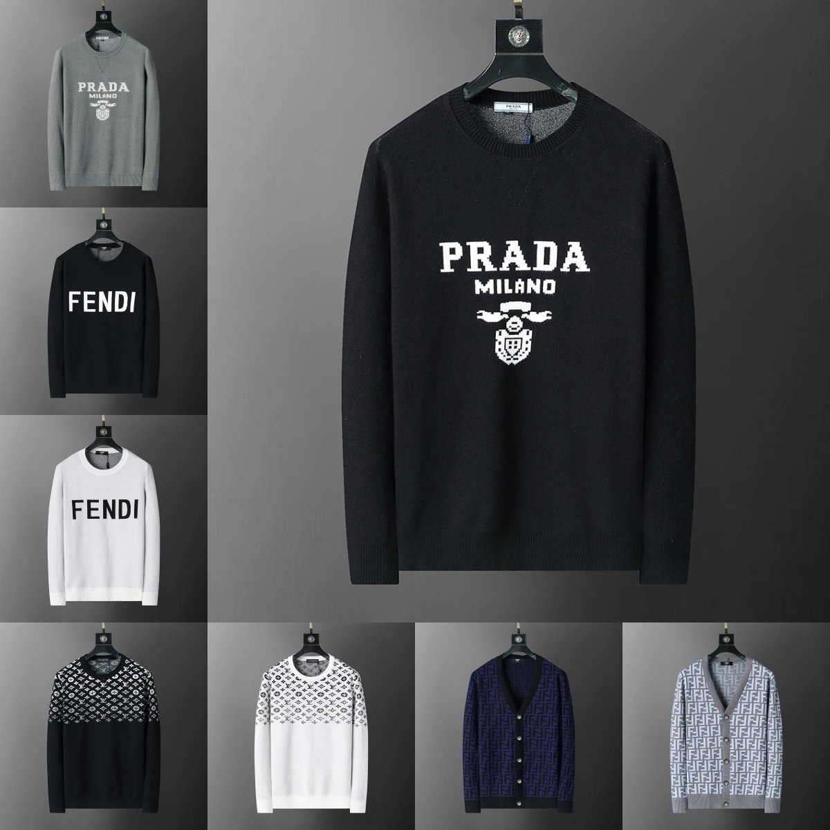 Prada Milano Logo Knit Sweater Men's Fashion Crewneck Pullover