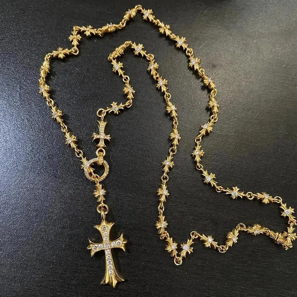 Golden Cross Necklace with Diamond Accents Religious Jewelry
