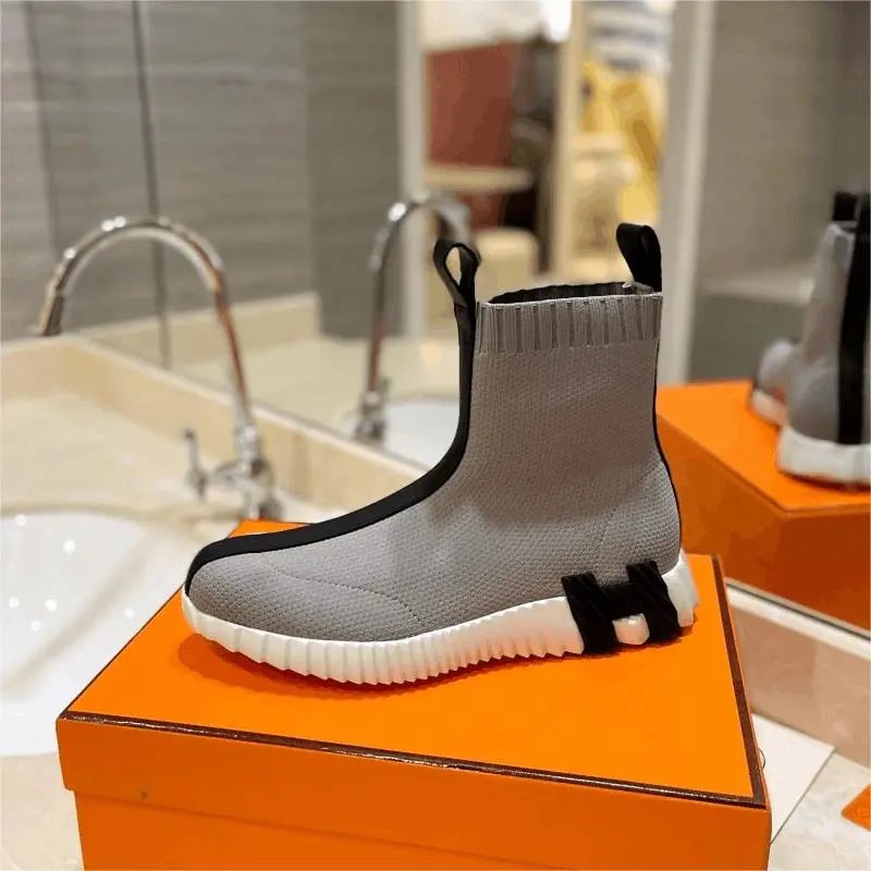 Hermès Gray Knit Ankle Boots with White Sole