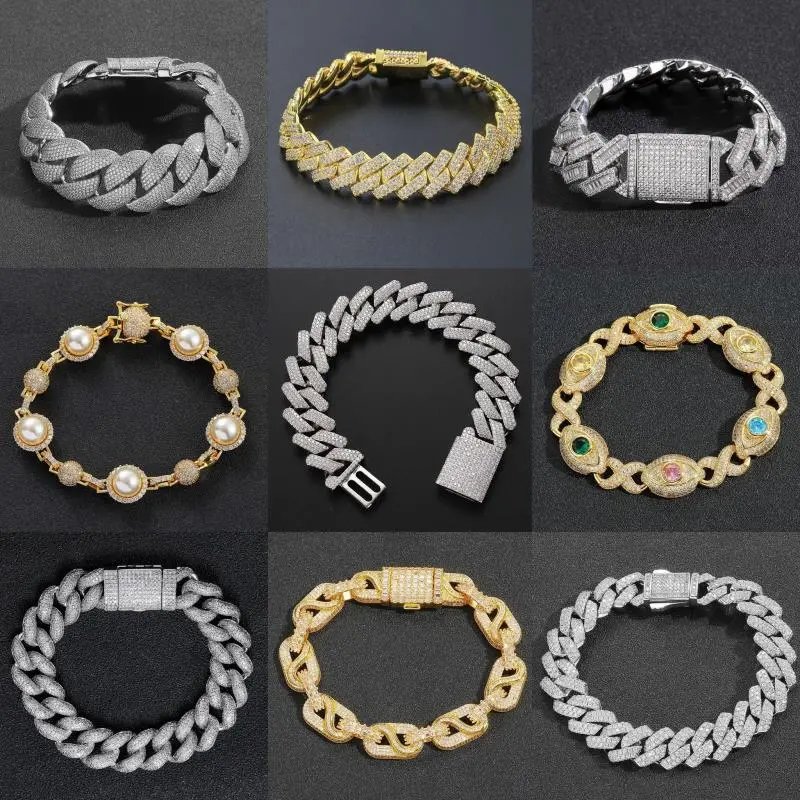 Hip Hop Iced Out Bracelets for Men Women Gold Silver Cuban Chain Jewelry
