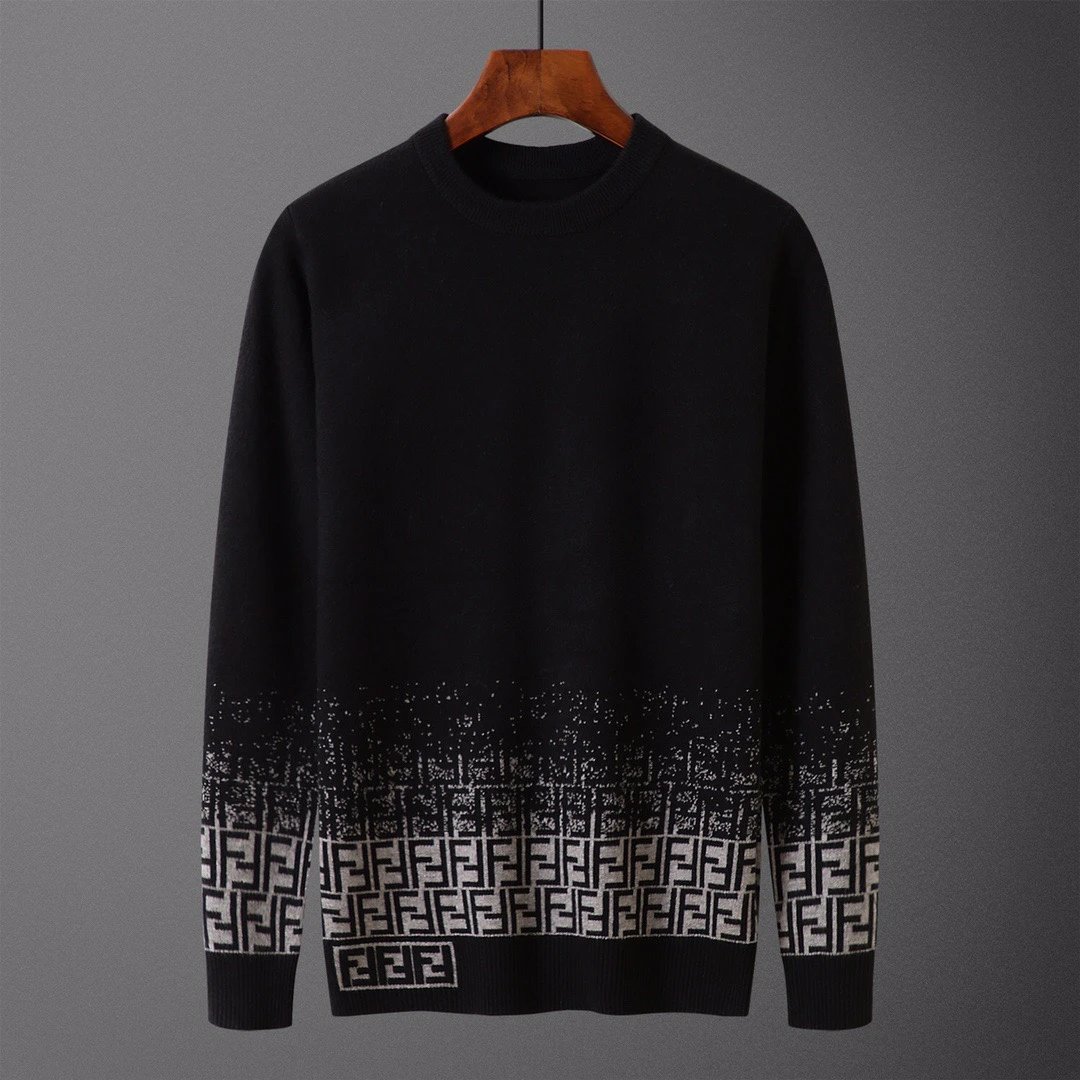 Fendi Black Knit Sweater with FF Logo Pattern