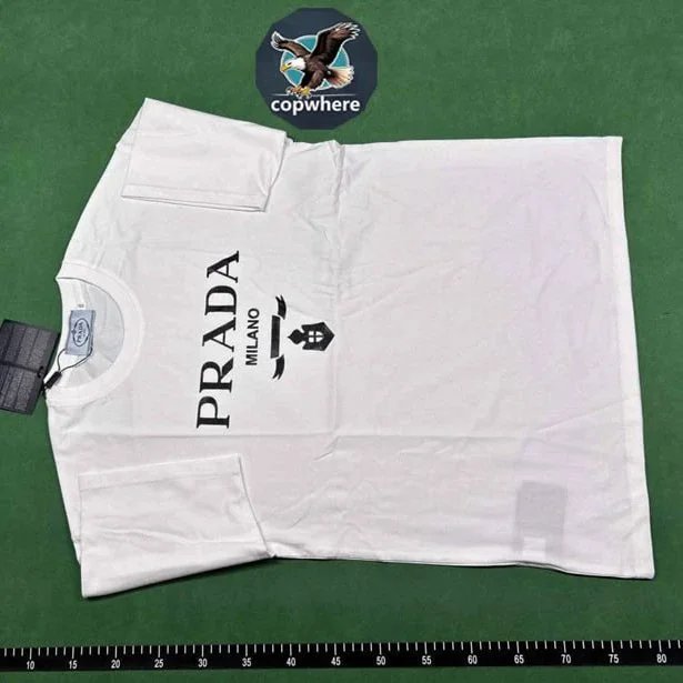 Prada Milano Logo White T-Shirt Men's Fashion Casual Wear