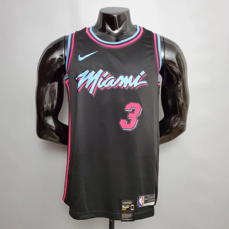 Miami Heat Nike City Edition Jersey Number 3 Black Pink Blue