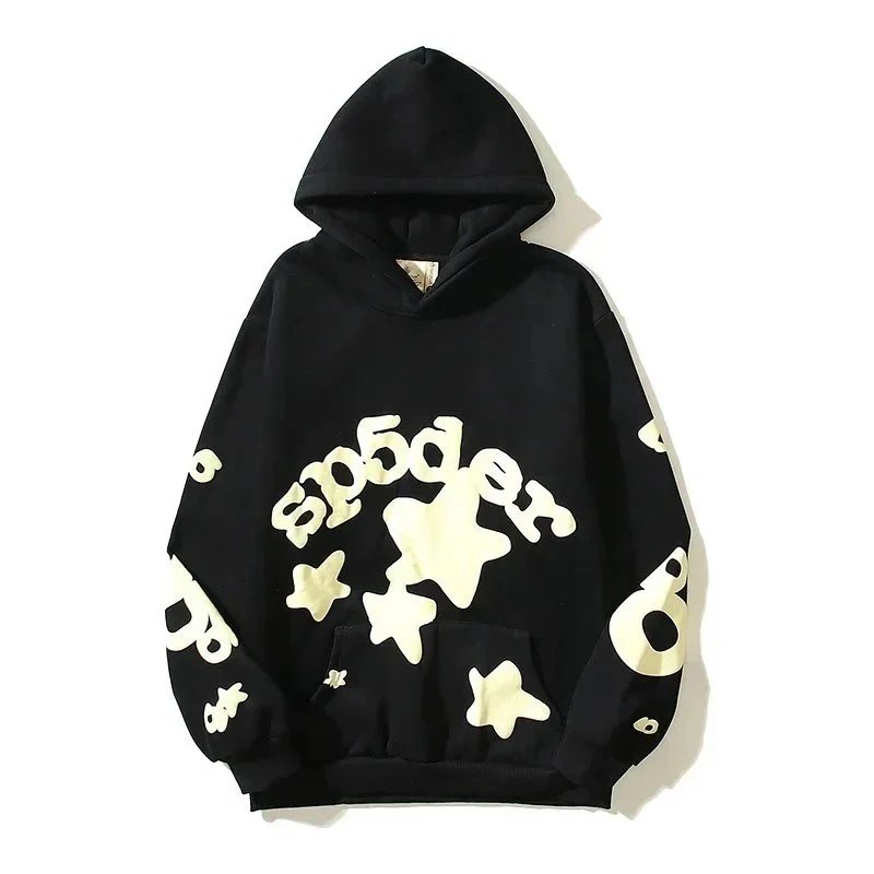 BP5DER Star Print Black Hoodie for Men and Women