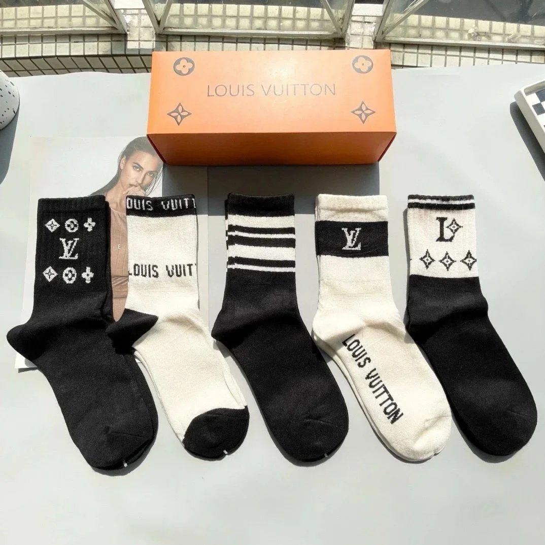 Louis Vuitton Monogram Socks Set - Black and White Design