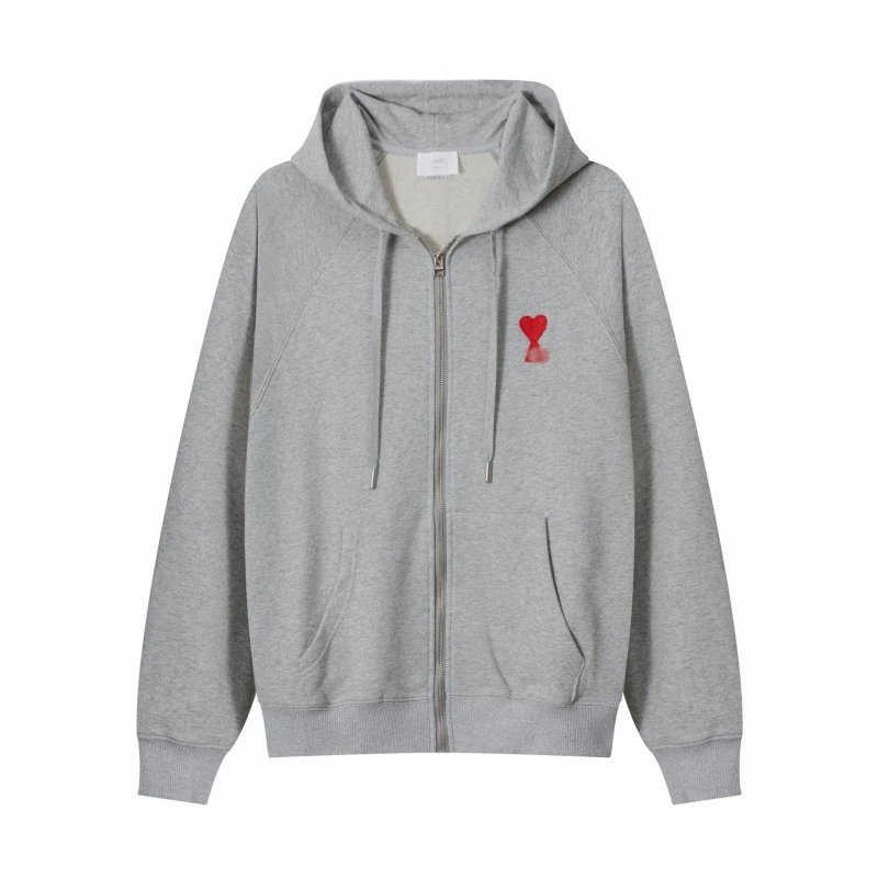 CDG Play Heart Logo Zip-Up Hoodie Gray