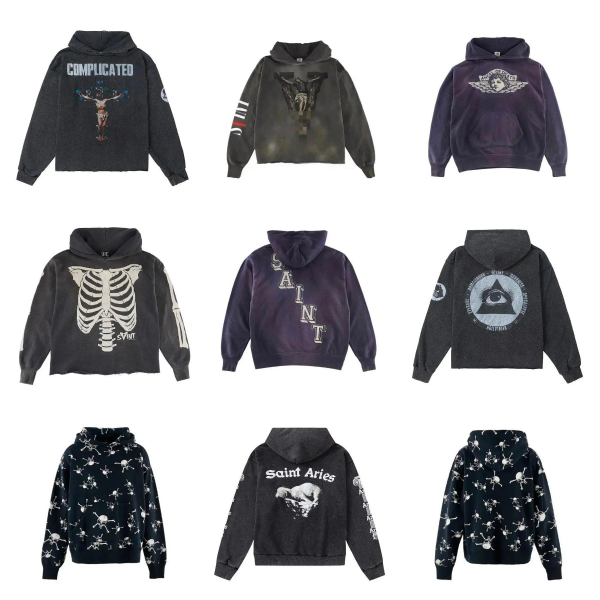 Saint Aries Hoodies - Gothic Streetwear with Skull and Symbolic Designs