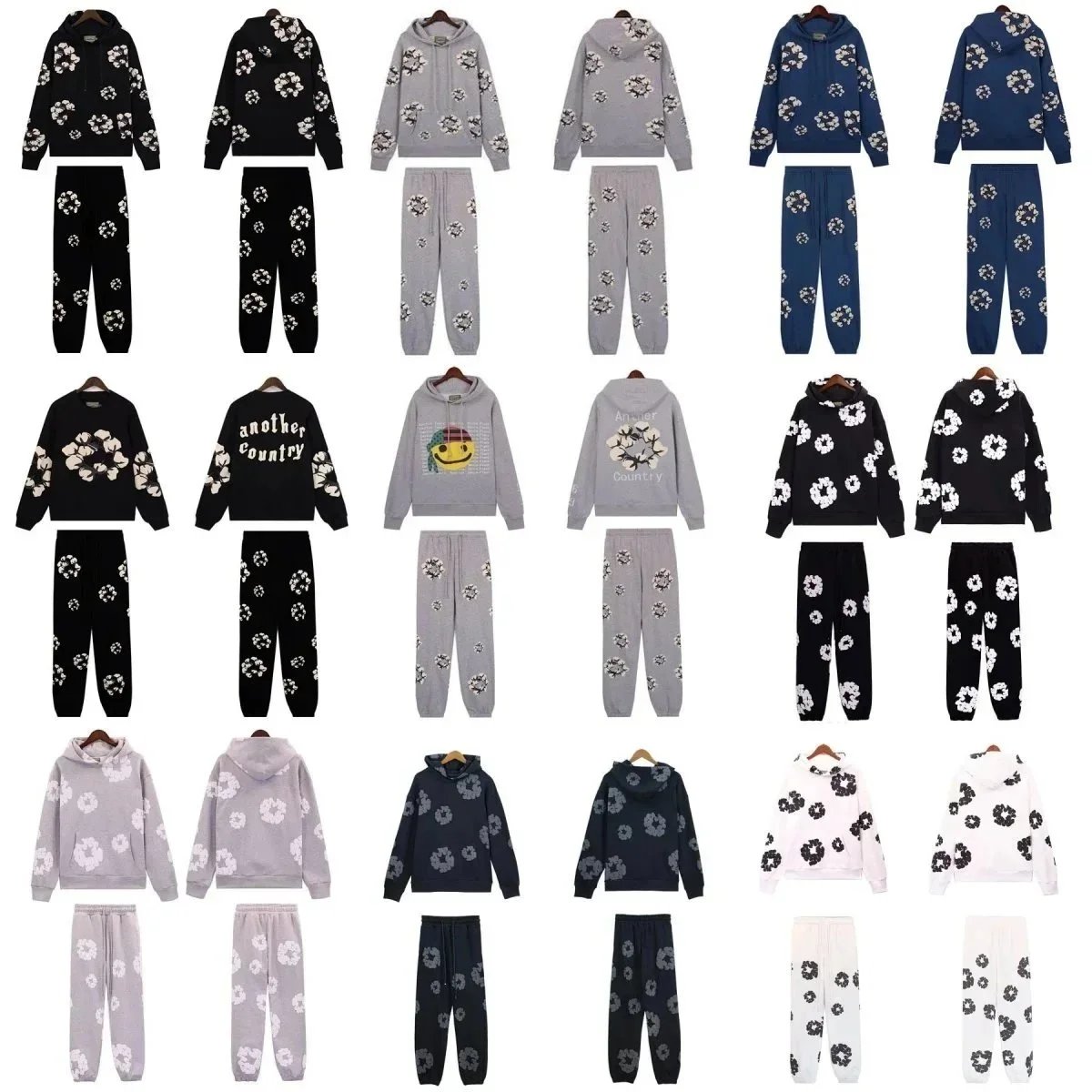 Floral Print Hoodie and Pants Set for Men Women Casual Matching Outfits