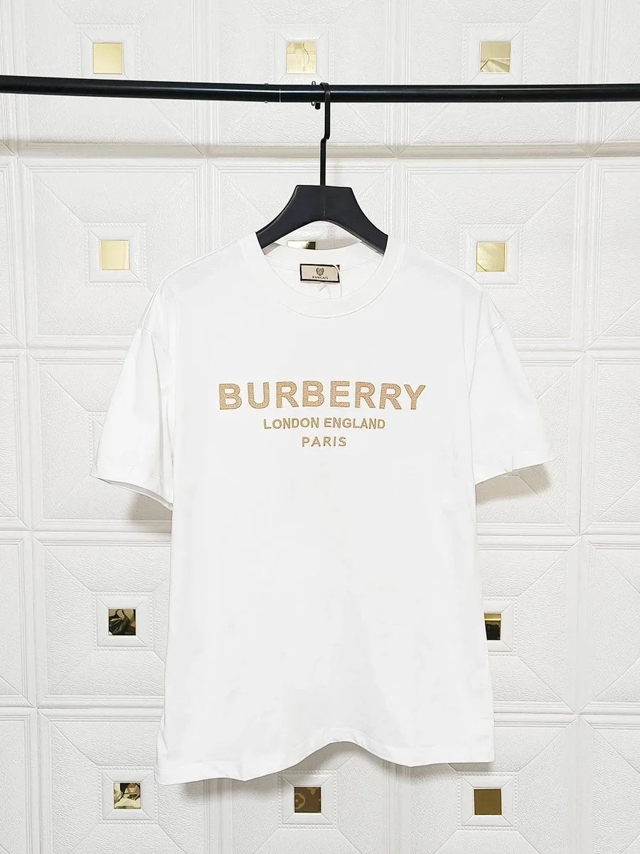 Burberry White T-Shirt with Gold Logo Print