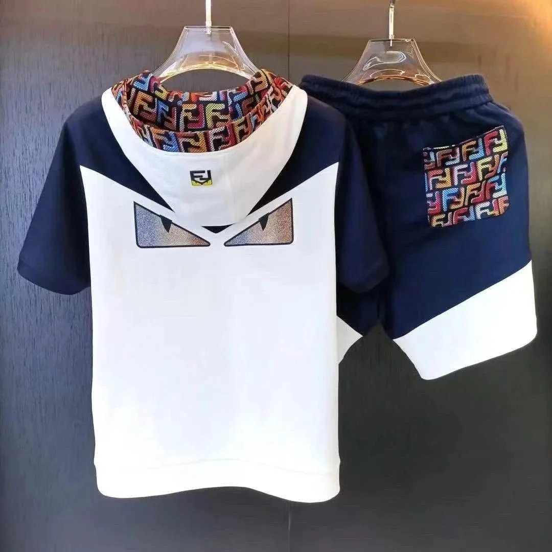 FENDI Kids Hooded T-Shirt and Shorts Set with Logo Print