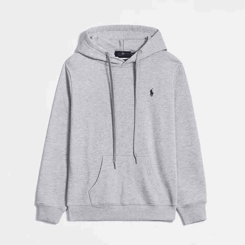 Men's Gray Hoodie with Pony Logo - Comfortable Sweatshirt