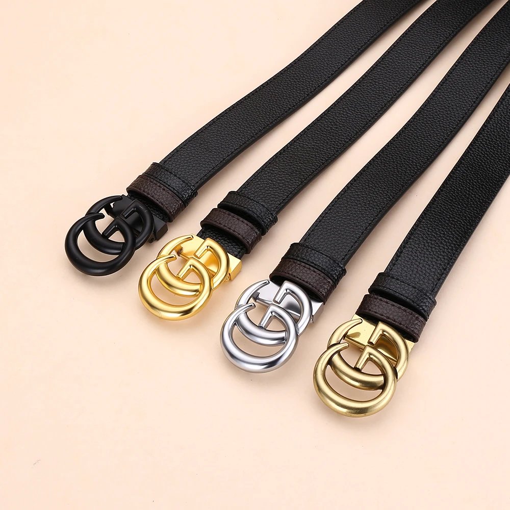 Gucci Leather Belt with Double G Buckle in Black and Gold