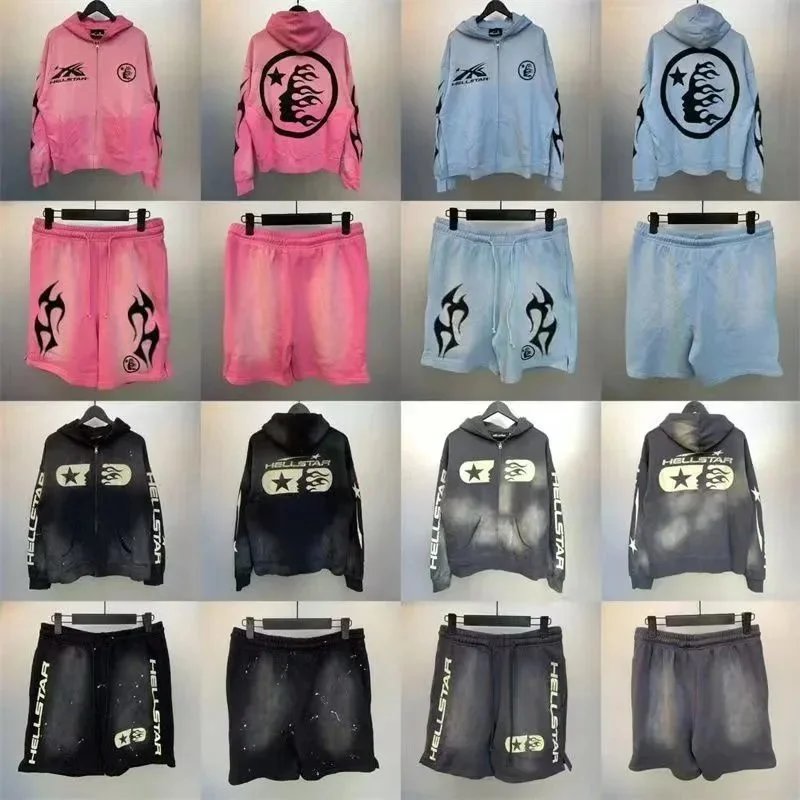 HELLSTAR Gradient Hoodie and Shorts Set for Men Women Streetwear Fashion
