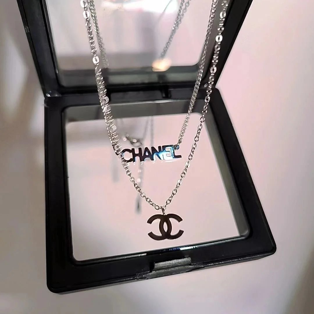 CHANEL Silver Logo Necklace with Classic CC Pendant