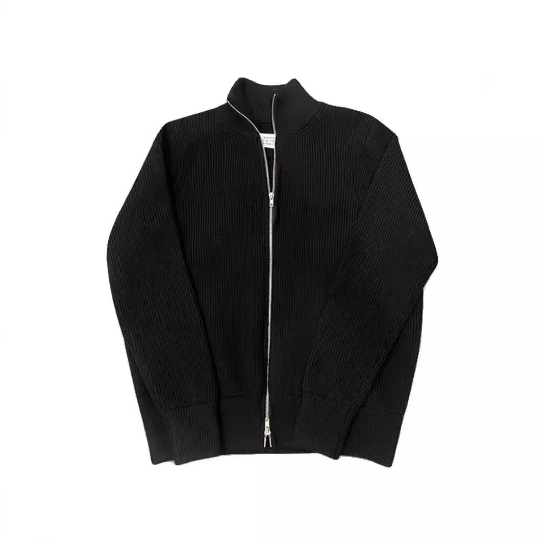 Men's Black Ribbed Zip-Up Sweater Jacket