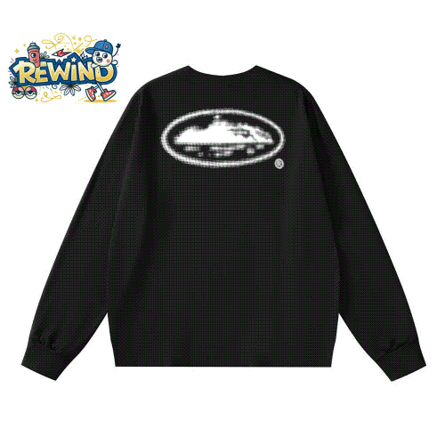 REWIND Black Long Sleeve Sweatshirt with UFO Graphic Design