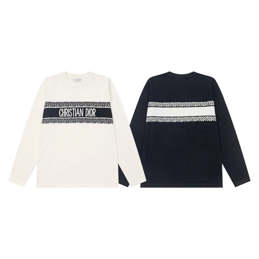 Christian Dior Long Sleeve Knit Sweater with Logo Stripe