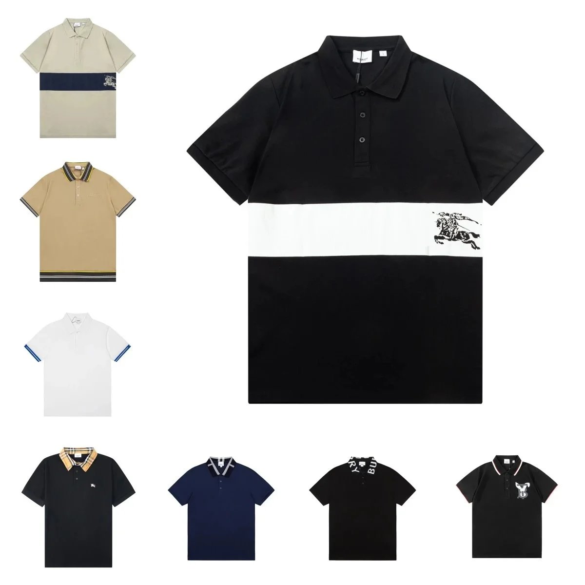 Burberry Men's Color-Block Polo Shirt with Equestrian Knight Logo